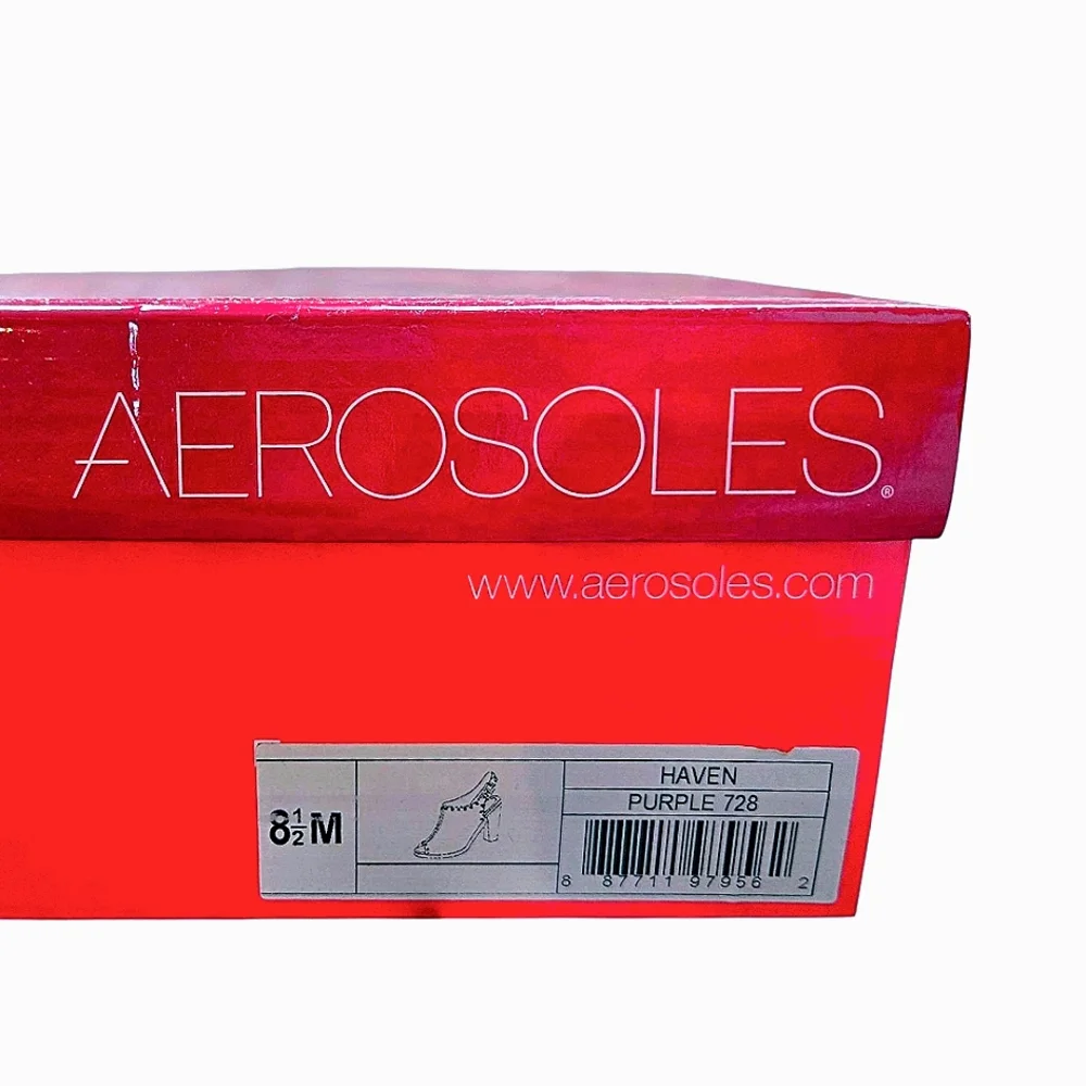 NEW! AEROSOLES Haven Purple Suede Heels with Stud Accents And Peep Toe. NIB. - Picture 8 of 8